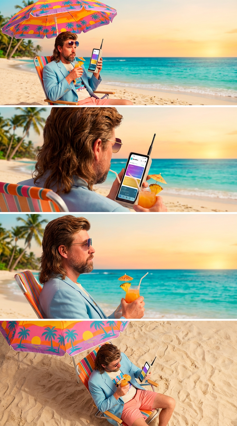 Boss Man at sunset managing jobs from his phone